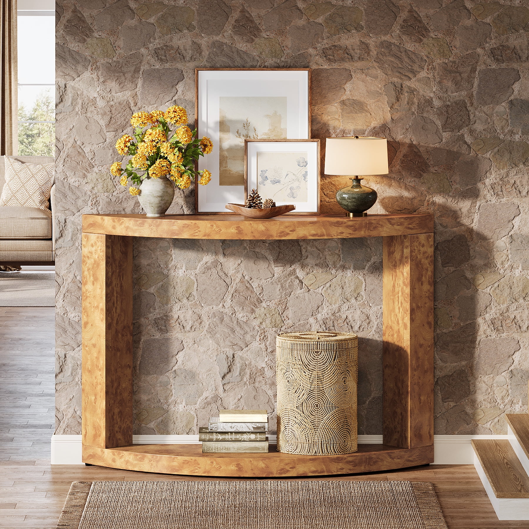 Finmind 2-Tier Console Table for Living Room, 47.24" Modern Entryway Table for Foyer, Hallway, Brown