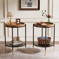 thumbnail image 1 of Finmind 2-Tier Round Side Table Set of 2, 15.8 Inch End Table with Solid Wood and Metal, Industrial Nightstand for Small Spaces, Living Room, Bedroom, Rustic Brown, 1 of 7