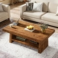 thumbnail image 1 of Finmind 2-Tier Solid Wood Coffee Table, 47-Inch Farmhouse Center Table with Storage,Rectangular Tea Table for Living Room, Natural Brown, 1 of 9