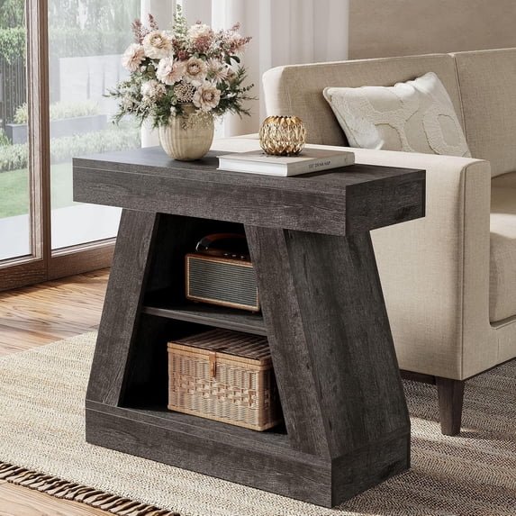 Finmind 3-Tier End Table, Modern Side Table with Storage Shelf, 26.8" Black Nightstand