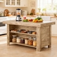 thumbnail image 1 of Finmind 3-Tier Farmhouse  Kitchen Island with Storage Shelf, 55 Inches Wooden Stationary Island Table with Large Worktop for Kitchen, Oak, 1 of 11