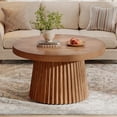 thumbnail image 1 of Finmind 31.5" Round Coffee Table, Small Farmhouse Center Table with Fluted Drum Base, Mid-Century Modern Accent Table for Living Room & Small Spaces, Walnut, 1 of 9