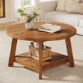 thumbnail image 1 of Finmind 31.5" Solid Wood Round Coffee Table, 2-Tier Cocktail Table for Living Room, Vintae Brown, 1 of 7
