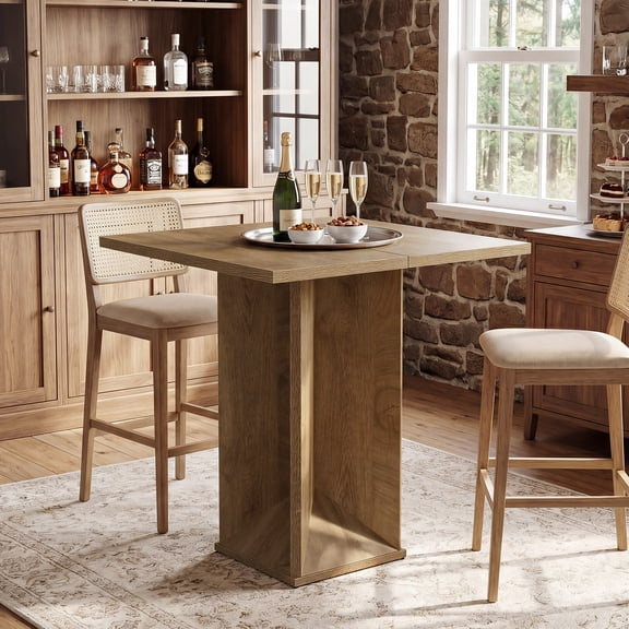 Finmind 31.5" Square Bar Table, Counter Height Pub Bistro Table, High Top Breakfast Nook Home Bar Unit, Natural Brown