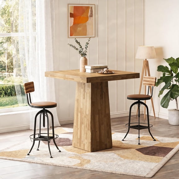 Finmind 31.5" Square Bar Table, Modern Counter Height Kitchen Dining Table, Wooden Pub Cocktail Tables for Dining Room, Brown