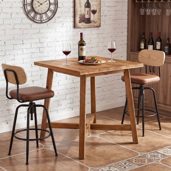 Finmind 31.5" Square Bar Table, Solid Wood Counter Height Pub Bistro Table with Footrest for Kitchen, Dining Room, Apartment, Brown
