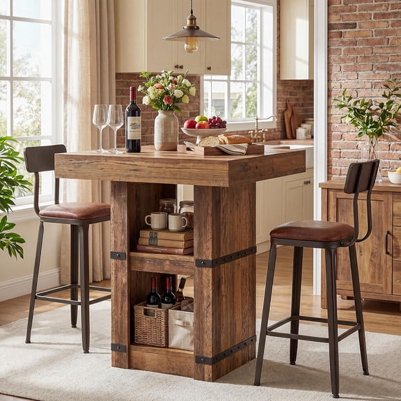 Finmind 31.5" Square Dining Table, Kitchen Pub Table, Brown