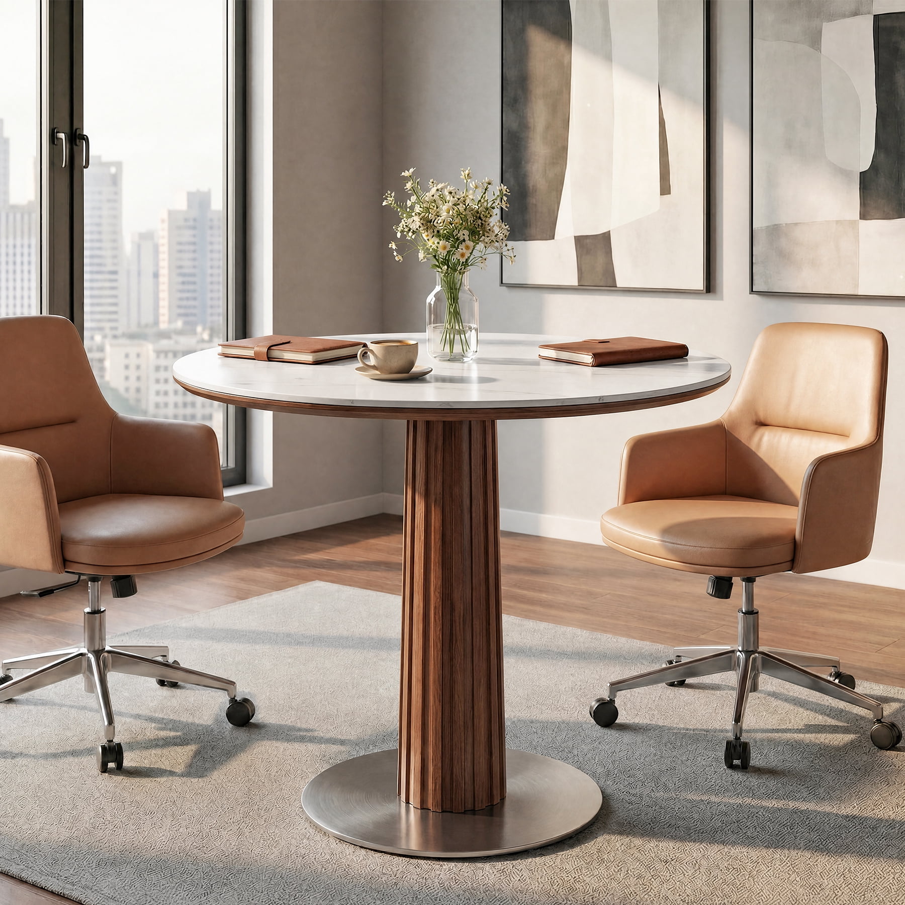 Finmind 31.5-inch Round Conference Table for 2-4, Small Wood Meeting ...