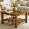 thumbnail image 1 of Finmind 31.5-inch Solid Wood Square Coffee Table, 2-Tier Farmhouse Center Table with Rounded Corners, for Living Room, Office, Brown, 1 of 10