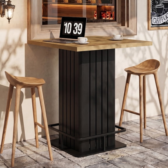 Finmind 37.8" H Square Bar Table, Industrial High Top Pub Cocktail Home Bar Unit for Bistro, Coffee Corner, Brown & Black