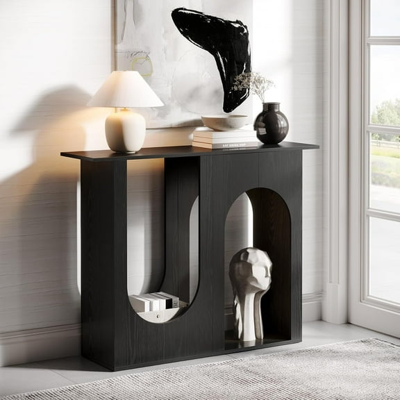 Finmind 39.4'' Black Console Table, Narrow Sofa Table Behind The Couch with Arched Design