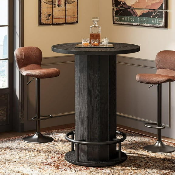 Finmind 39.4" Round Bar Table, Wood Bistro Pub Table, Living Room, Black (Only Table)