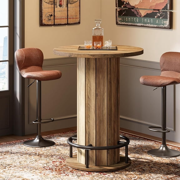 Finmind 39.4" Round Bar Table, Wood Bistro Pub Table, Living Room, Brown (Only Table)