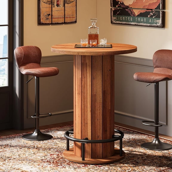Finmind 39.4" Round Bar Table, Wood Bistro Pub Table, Living Room, Walnut Brown (Only Table)