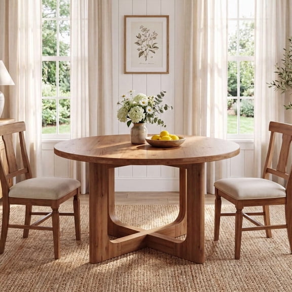 Finmind 39.4" Solid Wood Round Dining Table for 2-4, Farmhouse Kitchen Table with X-Base