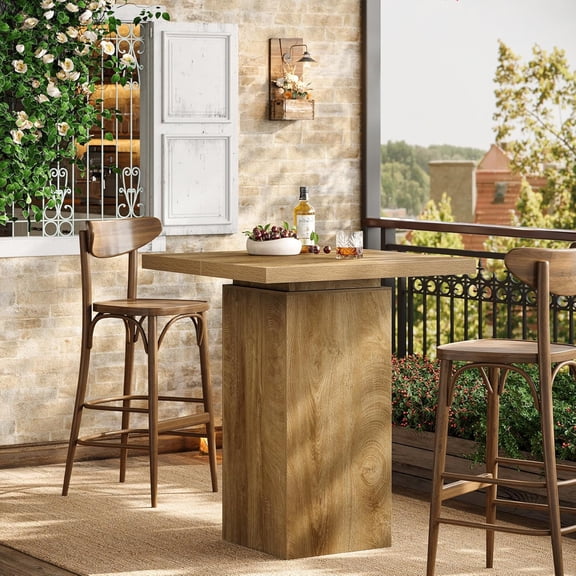 Finmind 39.4" Square Bar Table, Industrial High Top Bistro Pub Cocktail Table, Counter Height Dining Table for Kitchen Nook, Home Bar, Yellow