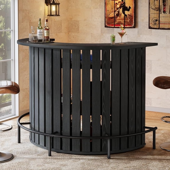 Finmind 4-Tier Bar Table, 39.4 H Arc-Shaped Home Bar Unit with Footrest, Modern Mini Wine Bar Cabinet for Living Room, Black