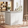 thumbnail image 1 of Finmind 4-Tier L-Shaped Bar Cabinet, Home Bar Corner Bar Unit with Stemware Racks, Reception Desk Liquor Wine Bar Table for Home Pub, White, 1 of 8