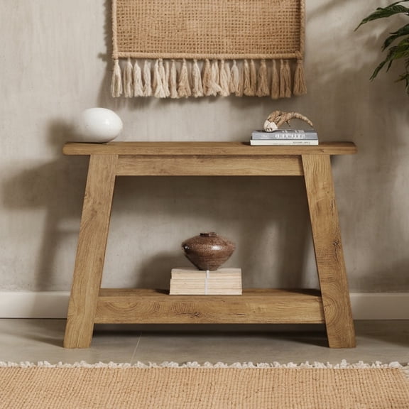 Finmind 41.3" Farmhouse Console Table, 2-Tier Narrow Entryway Sofa Table with Storage, Natural