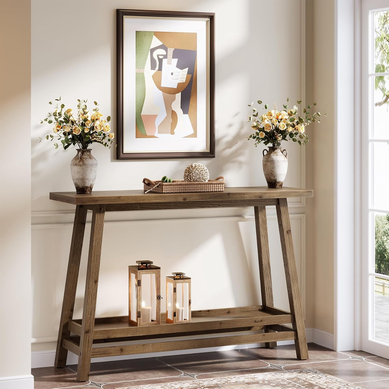 Finmind 41.3" Farmhouse Console Table, Solid Wood Entryway Table with ...