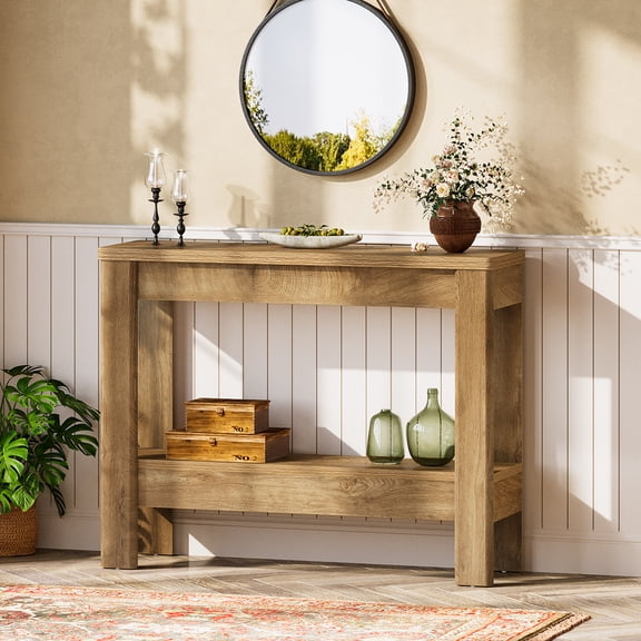 Finmind 41.3" Farmhouse Console Tables, Small Slim Narrow Sofa Table Behind Couch, Light Brown
