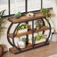 thumbnail image 1 of Finmind 41.3" Industrial Console Table, 3-Tier Entryway Table with Arched Metal Frame & Storage Shelves for Living Room or Hallway, Mix Brown, 1 of 8