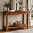 thumbnail image 1 of Finmind 41.3" Solid Wood Console Table, Farmhouse Entryway Table with Storage Shelf, Sofa Console Behind the Couch for Living Room, Hallway, Brown, 1 of 8