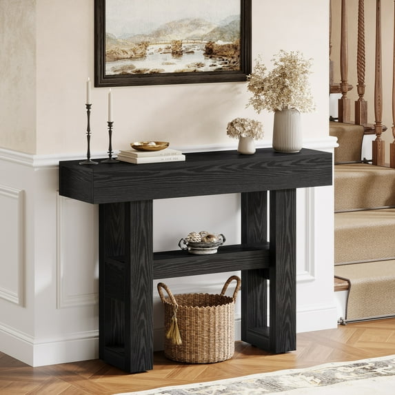 Finmind 41.34-Inch Farmhouse Console Table, 2-Tier Narrow Sofa Table Behind the Couch, Entryway Furniture with Storage Shelves for Living Room, Hallway, Foyer, Natural Brown