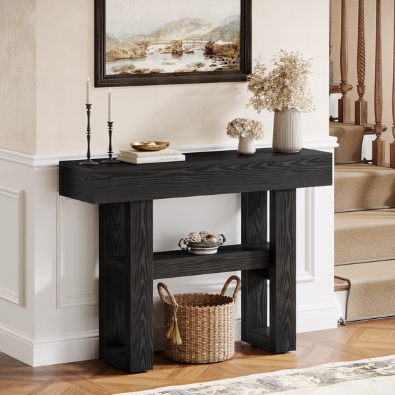 Finmind 41.34-Inch Farmhouse Console Table, 2-Tier Narrow Sofa Table Behind the Couch, Entryway Furniture with Storage Shelves for Living Room, Hallway, Foyer, Natural Brown