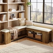 Finmind 47.24" L-Shaped Corner Bench with Cushion, Rustic Farmhouse Bench, Kitchen Dining Living Room Furniture