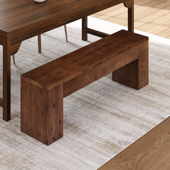 Finmind 47.24-inch Solid Wood Dining Bench, Farmhouse Long Kitchen Bench with Sturdy Legs for Dining Room, Living Room, Brown