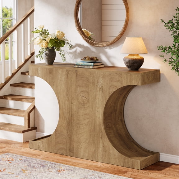 Finmind 47" Console Table for Entryway, Farmhouse Narrow Sofa Table Behind Couch for Hallway, Natural Oak