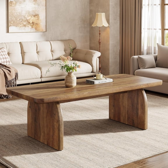 Finmind 47-Inch Rectangular Wood Coffee Table, Farmhouse Living Room Center Cocktail Tea Table with Rounded Corners, Rustic Brown