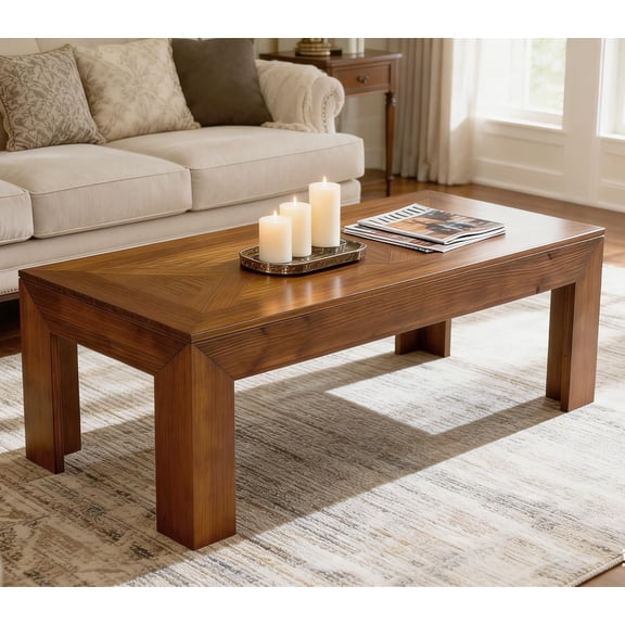 Finmind 47" Rectangular Solid Wood Coffee Table, Mid-Century Modern Center Table, Antique Brown