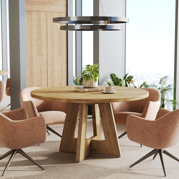 Finmind 47" Round Conference Table for 4-6, Farmhouse Wood Meeting Table, Natural