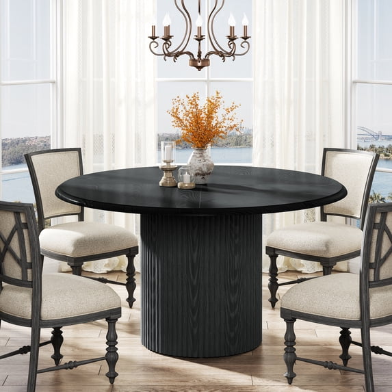 Finmind 47" Round Dining Table for 4, Farmhouse Kitchen Table with Metal Base, Modern Small Dinner Table for Dining Room, Kitchen, Chairs Not Included, Black