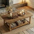 thumbnail image 1 of Finmind 47" Solid Wood Coffee Table, Rectangle Center Table with 2-Tier Storage, for Living Room, Brown, 1 of 10