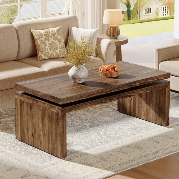 Finmind 47" Solid Wood  Coffee Table for Living Room, Farmhouse Accent Center Table,  Brown