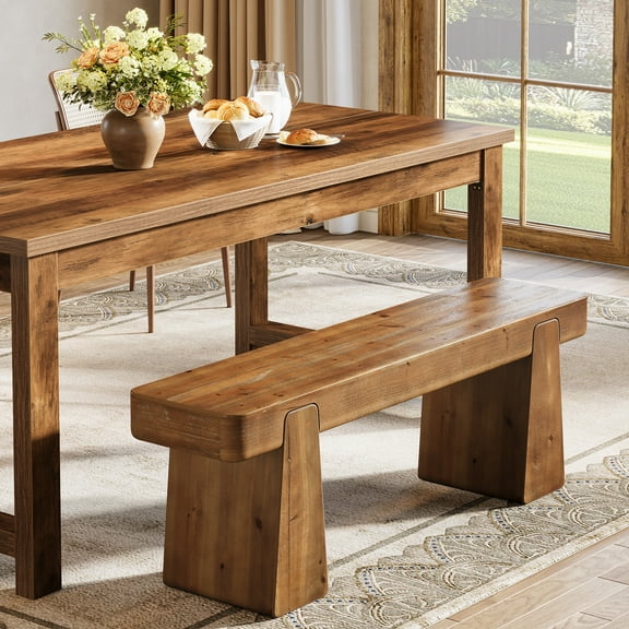 Finmind 47" Solid Wood Dining Bench for 2-3, Long Farmhouse Kitchen Bench for Dining Room, Kitchen, Brown
