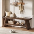 thumbnail image 1 of Finmind 47" Solid Wood Entryway Shoe Bench, Farmhouse Foyer Seating with Open Shelves, 2-Tier End of Bed Bench for Living Room, Bedroom, Dark Brown, 1 of 8