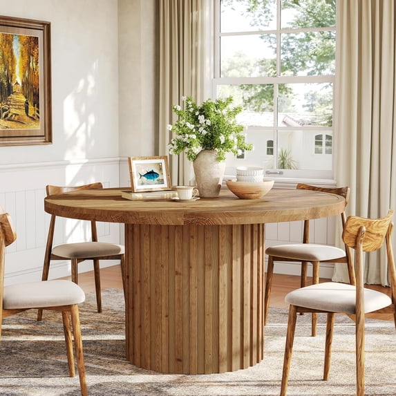Finmind 47" Solid Wood Round Dining Table, Farmhouse Kitchen and Dining ...