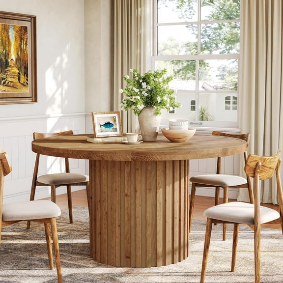 Finmind 47" Solid Wood Round Dining Table, Farmhouse Kitchen and Dining Table for 4, Natural