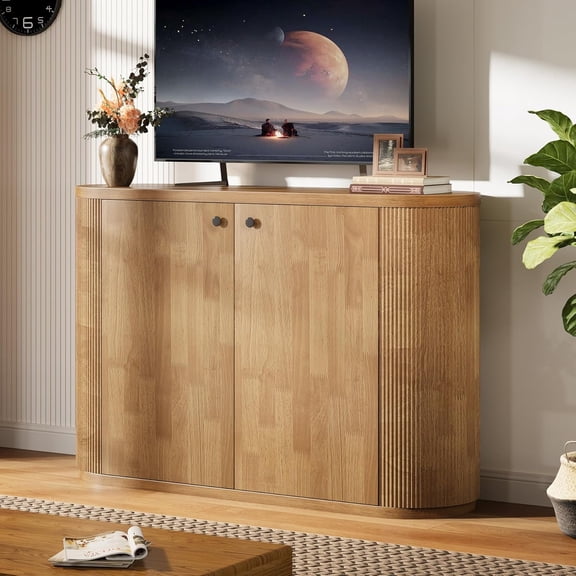 Finmind 47" TV Stand for 32-55 Inch, Wood Entertainment Center for Living Room, Brown