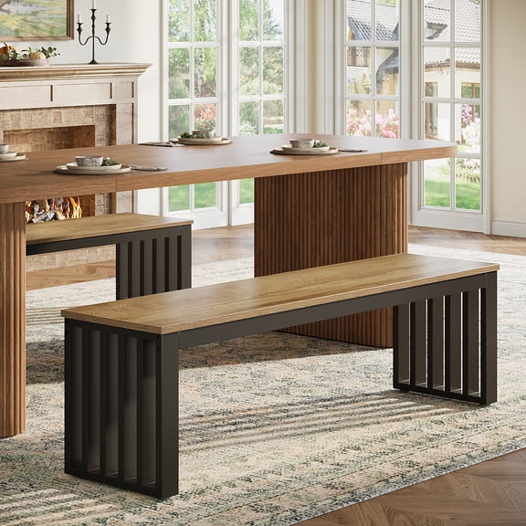 Finmind 47-inch Dining Bench, Industrial Kitchen Bench for Dining Table, Living Room, Brown and Black