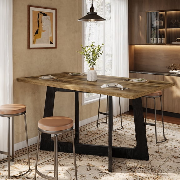 Finmind 47-inch Dining Table for 2-4 People, Farmhouse Kitchen Table with Sturdy Metal Base, Easy to Assembly, Rustic Brown and Black
