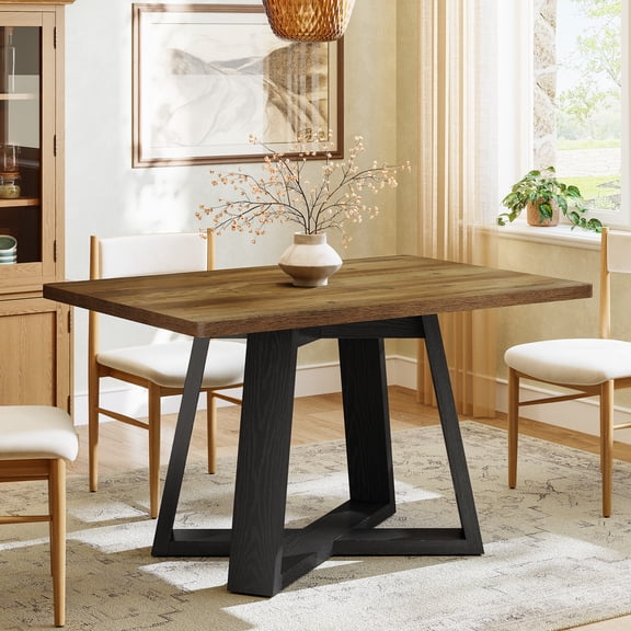 Finmind 47-inch Dining Table for 4 People, Modern Kitchen Table with Wooden Legs for Kitchen and Dining Room, Small Space, Rustic Brown & Black