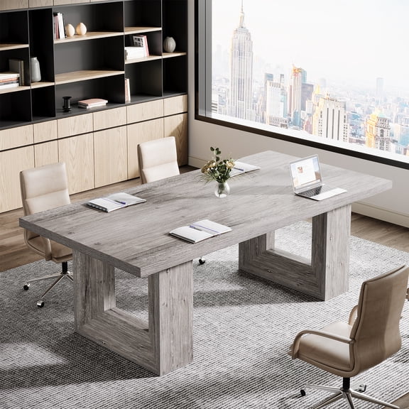 Finmind 5.25FT Modern Conference Table for 4-6, 63-inch Meeting Table with Sturdy Base, Large Business Workstation Boardroom Desk, Gray