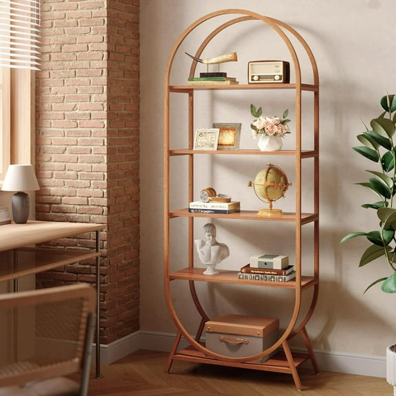 Finmind 5-Tier Arched Bookcase,Open Book Shelves with Metal Frame