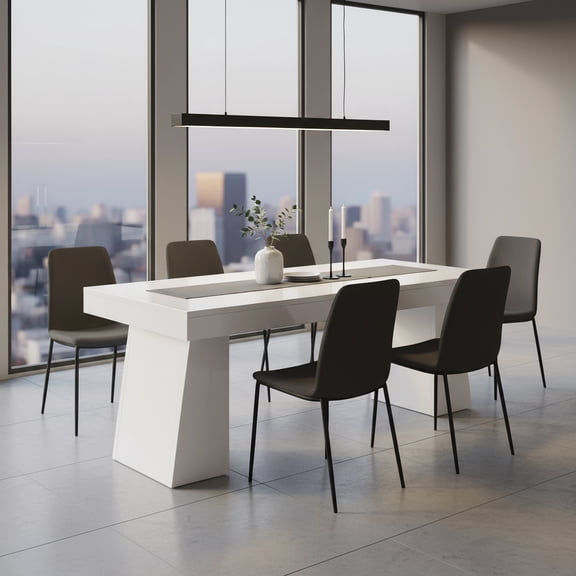 Finmind 55.1-Inch Small Conference Table, Double Trapezoidal Legs Modern Black Wood Office Desk for Home