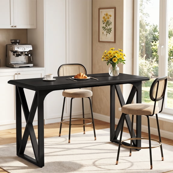 Finmind 55'' Bar Table, Counter Height Table, Dining Room, Kitchen, Black